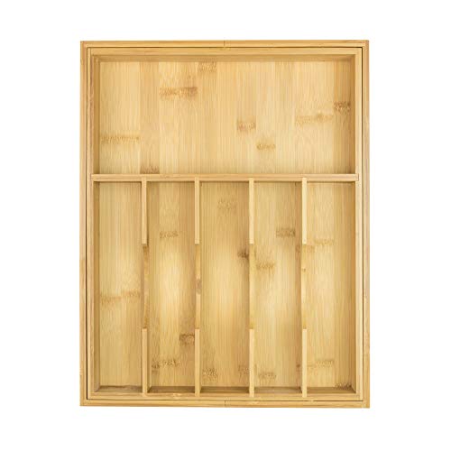 KitchenEdge High Capacity Kitchen Drawer Organizer for Silverware, Flatware and Utensils, Holds 16 Placesettings, 100% Bamboo