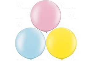 AFTERLOON® Biodegradable Balloons 6 pcs 36 Inch Orb Perfect Round Giant Extra Large Blue/Pink/Yellow, Thickened Strong Latex 