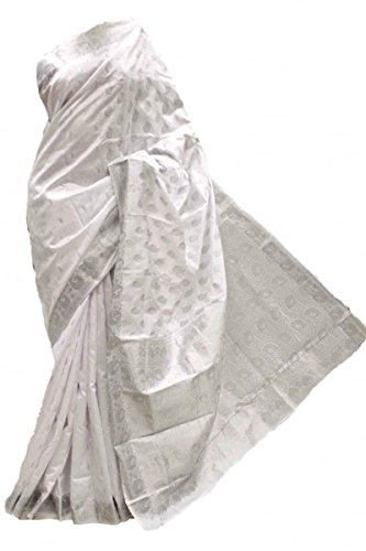 Ivory and Silver Art Silk Saree
