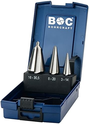 Bohrcraft Sheet Metal Cone Drill Bit High-Speed Steel in ABS Box – 3-Piece Set Size 1/2/3/B 3 K, Pack of 1, 17401330003