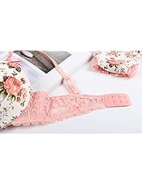 Sujetador acolchado con diseño de flores, sujetador de encaje y bragas