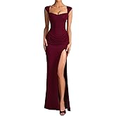 HUROGON Women's Prom Maxi Dress Sleeveless Ruched Sexy Bodycon Cocktail Slit Wedding Guest Dress Elegant Evening Long Gown