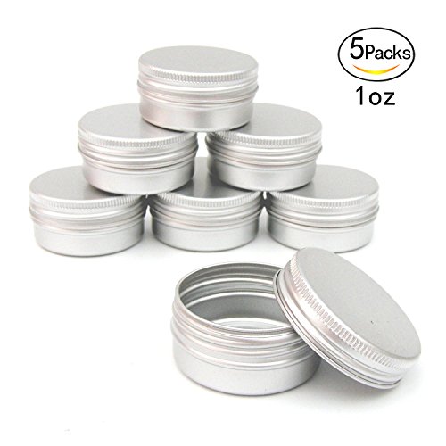 Healthcom 1oz 5 Pack Metal Steel Tin Flat Silver Metal Tins Empty Slip Slide Round Tin Containers With Tight Sealed Twist Screwtop Cover