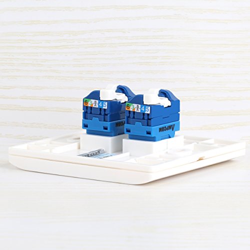5-Pack CAT6 Tool Less Keystone Jack,AMPCOM RJ45 Self-Locking Cat.6 Keystone Module Adapter No Punch-Down Tool Required Couplers for Wall Plate UTP Blue