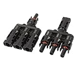 uxcell A Pair of CNCT-MC4 T Branch Connectors Male Female Solar Panel Cable Connectors Cable Splitter Coupler MMMF+FFFM