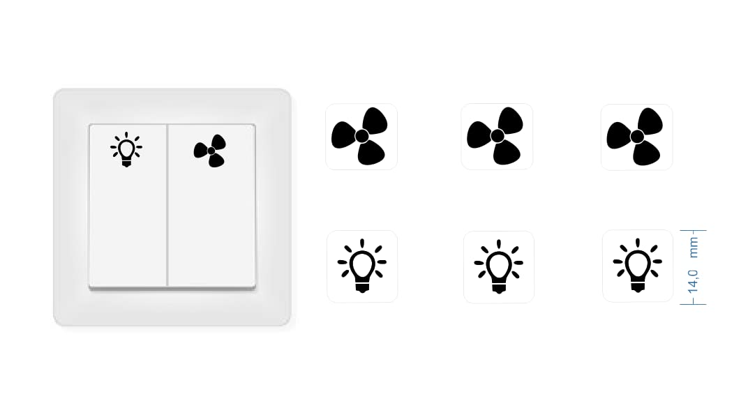 Switch sticker set with 3 x fans and 3 x light symbol sticker (RP16/1) (14 mm)