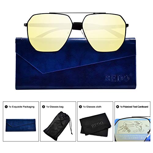 BEDO Anti Glare HD Night Vision Yellow Polarized TAC Glasses for Men Driving Shades