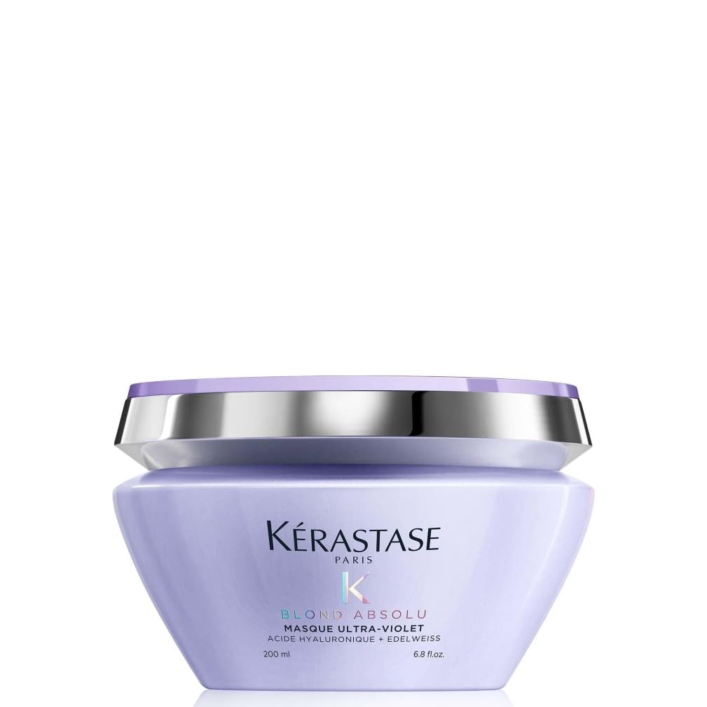 Kérastase Blond Absolu, Anti-Brass Purple Hair Mask, For Lightened & Highlighted Cool Blonde Hair, With Hyaluronic Acid & Edelweiss Flower, Masque Ultra Violet, 200ml