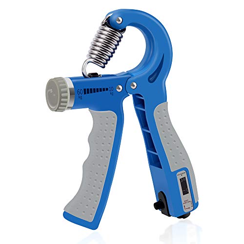 WFFIT Adjustable Hand Grip Strengthener, Hand Exerciser,Grip Strengthener Workout, Finger Exercise, Strength Trainer Non-Slip Handles, Upgraded Version, Automatic Counting (Blue)