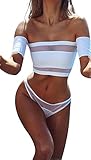 Women's Sexy Sheer Mesh Wrap Two Piece Bathing Suits Off-Shoulder Bikini Swimwear