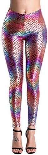 BLACK JACKY Women's Sexy Mermaid Fish Scale Hologram Stretch Soft Shine Leggings