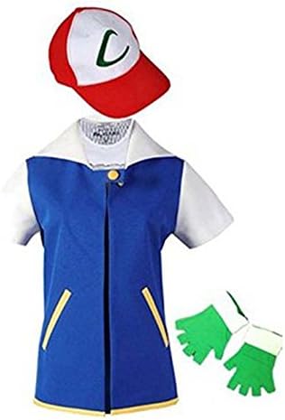 Adult Kids Ash Ketchum Cosplay Costume Jacket Gloves Hat Set Trainer Halloween Hoodie (XS)