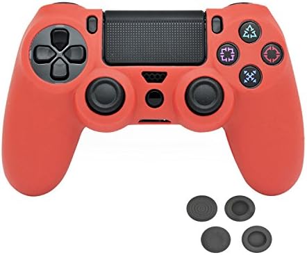 PlayStation 4 Controller Case,VRunow Silicone Protection Case Skin for SONY PS4 DualShock Controllers with Thumb Grip.(Case X 1 + Thumb Grip X 4). (Red)