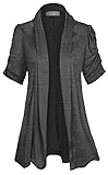 Women's Open Front Ruched Short Sleeve Shark Bite Hem Casual Plus Size Cardigan