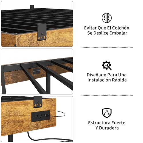SIMPLE ESPACIO Base Cama Matrimonial Flotante,cabecera Flotante matrimonial con cabecera de Almacenamiento (Estructura de Cama Flotante)