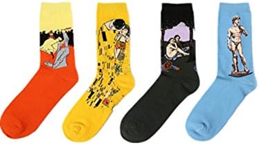 Cherion Women's 4 Pairs Casual Cotton Fashion Famous Painting Masterpiece Artwork Crew Socks (Painting -B)
