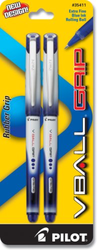 Pilot VBall Grip Liquid Ink Rolling Ball Pens, Extra Fine Point, 2-Pack, Blue Ink (35411)