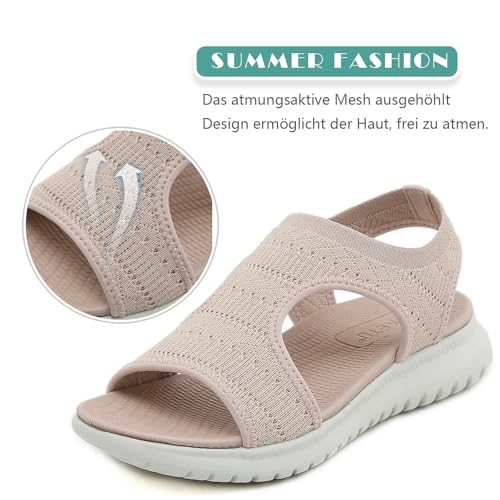 ZDQ Sandalias Mujer Verano Plana Comodas Zapatos, Deportiva Sandalias con Punta Abierta Rosa41