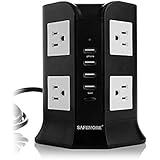 Safemore Smart 8-Outlet with 4-USB Output Power Strip (Black and White)
