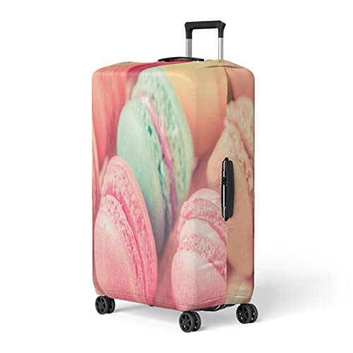 Pinbeam Luggage Cover Orange Colorful Macarons Dessert Vintage Pastel Tones Brown Travel Suitcase Cover Protector Baggage Case Fits 22-24 inches