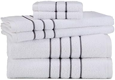 Grand Patrician Hotel Suites 6 Piece Towel Set, White/Light Grey, 6