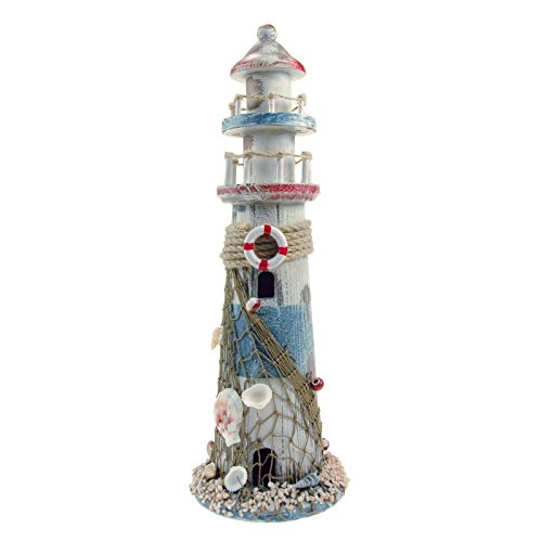 Nautical Wooden Lighthouse Ornament - Red, White & Blue 36cm