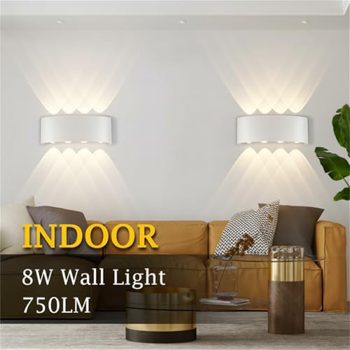 CANMEIJIA Outdoor and Indoor LED Wall Light 8 W, Waterproof Wall Lamp IP65 Warm White 3000 K, Modern Aluminium Up Down for Garden, Living Room, Hallway and Terrace, Pack of 2, 22 cm