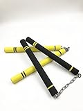 ASIBT 2 PCS Foam Nunchucks / Nunchaku for Practice and Beginner Rubber Nunchucks for Kids Training（25cm）（Yellow and Black Stainless Steel Chain）