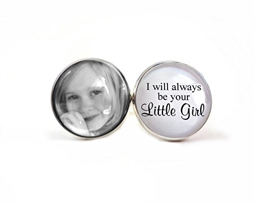 Men's Silver Plated Custom Photo Cuff Links I Will Always Be Your Little Girl Personalized with Your Own Photo (White)