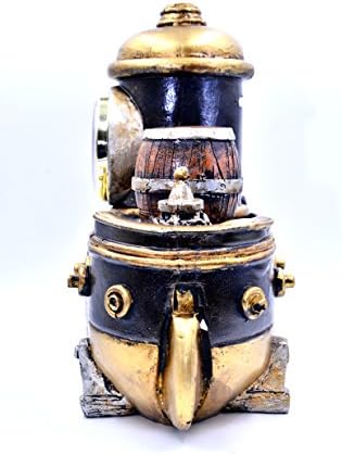 QUBIC INC-Vintage Style Antiqued Finish Quiet Movement TITANIC Shape Decorative Shelf Clock with temperature meter, Copper Color