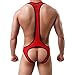 Men's Jockstrap Leotard Underwear Jumpsuits Wrestling Singlet Bodysuit(Red S)