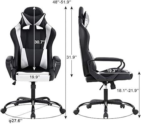 White Pc Gaming Chair Office Chair Racing Desk Chair With Lumbar Support Arms Headrest Massage High Back Pu Leather Ergonomic Computer Chair Rolling Adjustable Swivel Chair For Women Men Adult Furniture Home