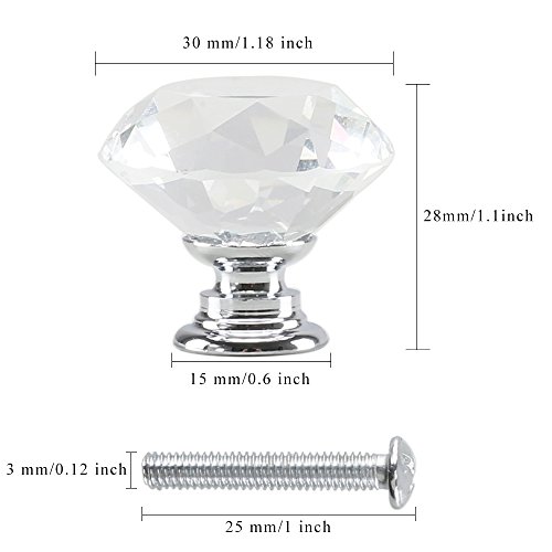 10PCS Crystal Drawer Pulls Glass Clear Door Knobs for Kitchen Cabinets Wardrobe Cupboard Closet Hutch Chest Desk, Diamond Shape Furniture Handles w/Screw by INNKER