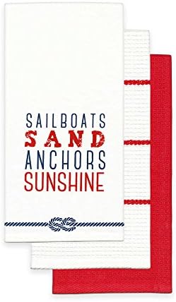 Sailboats and Sand 100% Cotton Kitchen Towels (Set of 3)