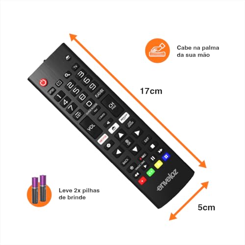 Kit 2 Controle Remoto Para Tv LG Smart 4K LED LCD UHD HD OLED 3D Com Pilhas Netflix Universal AKB73975709 AKB75095308 AKB73715601 AKB74475490 AKB74915324 8035 7045 Pronto Uso Revenda Marca Enveloz