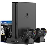 Kootek Vertical Stand for PS4 Slim / PS4 Pro / Regular PS4 Controller Charger with 3 Cooling Fan Games Storage, EXT Dual Charging Station for PlayStation 4 Console Dualshock 4 Controller Accessories