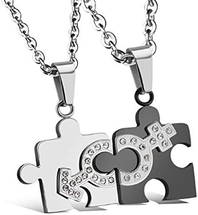 Linuo Jewelry Puzzle Pendant Necklace for Lover Boy Girl Friend Stainless Steel Matching Set