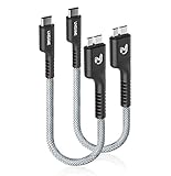 USB C to Micro B Cord, UNISAME 2 Pack 1Ft Nylon Braided with Metal Connector Type C 3.1 to Micro B Sync Data Cable, Fast Charging Transfer for Toshiba Canvio, Galaxy S5 Note 3 and More
