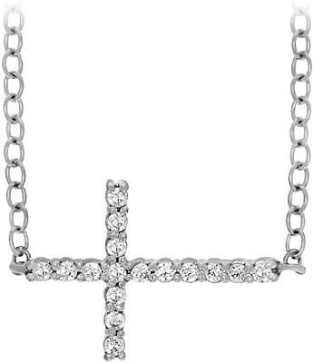 1/10 cttw 10k Gold Round White Diamond Ladies Dainty Cross Pendant with 18" Chain (white-gold)