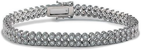 .925 Sterling Silver 7" Women's Double Row Tennis Bracelet Set in CZ Stones with Bezel Setting