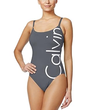 Calvin Klein Logo Classic One-Piece Swimsuit Slate 14 Calvin Klein