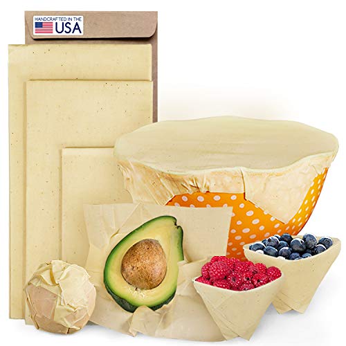 Reusable Beeswax Wrap (3 Pc) Eco Food Covers Super Cling Non-Plastic Dye Free | Odor Free Bees Wax 0 Waste Products | Eco-Wrap Biodegradable Unbleached Cloth Sandwich & Cheese Wrapping