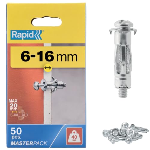 Rapid Hollow Wall Anchors, 6-16 mm, Pack of 50 Metal Plasterboard Fixings