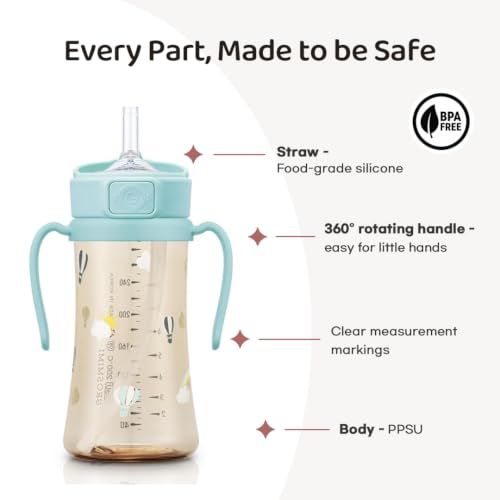 GROSMIMI Flip Top Spill Proof Sippy Cup with Stage 2 Straw for Toddlers, Customizable, PPSU, BPA Free 10 oz (Unicorn)