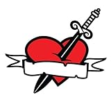 DAGGER AND RED HEART OLD SCHOOL TATTOO CUSTOM ADD
