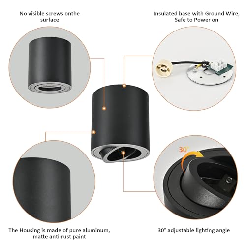 Gleonlux Ceiling Spotlight Adjustable Black 6 Pcs, Ceiling Spotlights GU10 230 V, Aluminium Internal LED Downlight, LED Round Ceiling Spotlights, Modern Ceiling Light, with GU10 Socket
