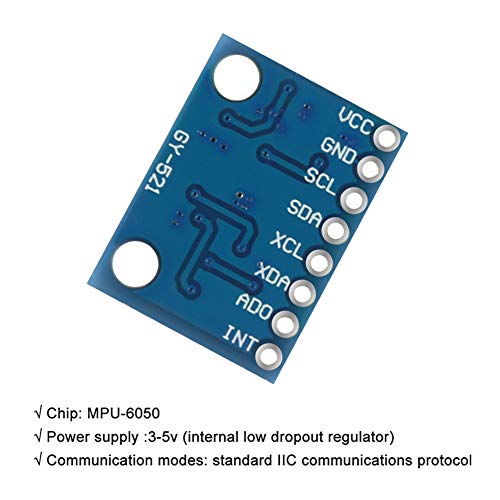 Aokin GY-521 MPU-6050 MPU6050 Module, 6 DOF 3 Axis Accelerometer Gyroscope Sensor Module 16Bit AD Converter Data Output IIC I2C DIY Kit for Arduino (6 Pcs)