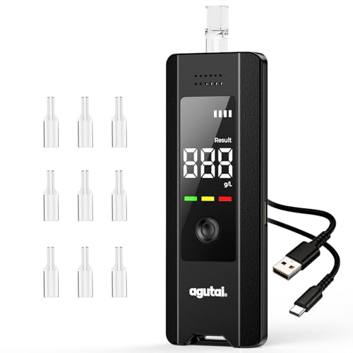 Alcoholimetro Homologado Test Alcoholemia Profesional : Recargable Alcohol Test Etilometro de Alta Precisión - Alcoholímetro Portátil con Pantalla LCD Digital y 10 Boquillas Test de Alcoholemia Negro