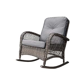 Corvus Salerno Outdoor Wicker Rocking Chair with Cushions with Cushions, Rocking Chairs, Wicker Chairs Grey Metal… 41uSQXNkJrL
