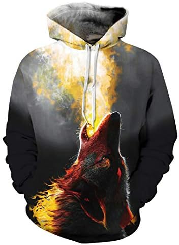 3D Spitfire Wolf Unisex Long Sleeve Hooded Thin Tracksuit Fire Wolf Pullover Hoodies